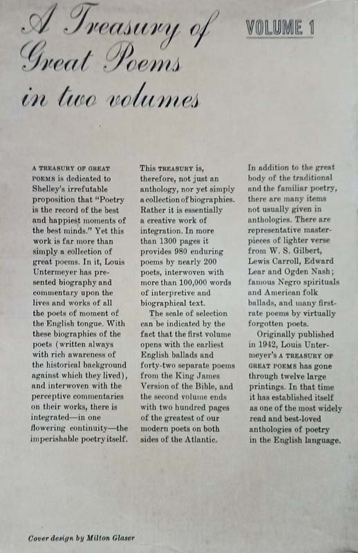 A Treasury Of Great Poems - Volume 1 (back)
