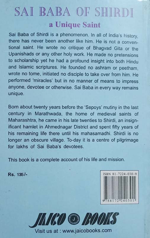 Sai Baba Of Shirdi - Aunique Saint (back)