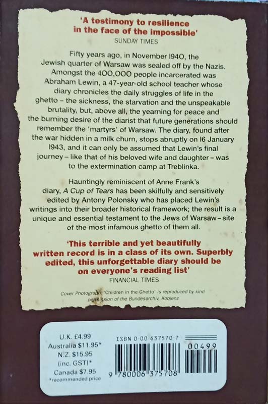 A Cup Of Tears (A Diary Of The Warsaw Ghetto) (back)