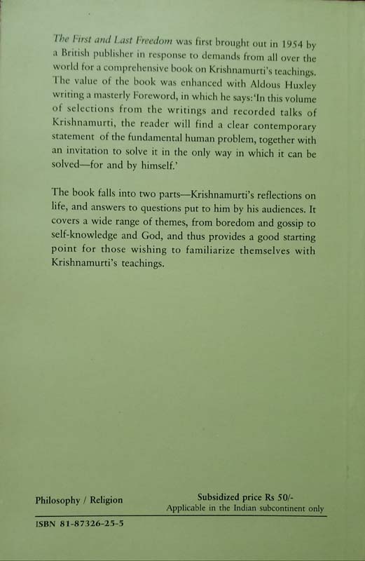 The First And Last Freedom (back)