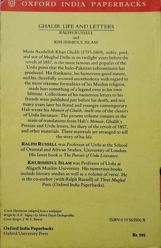 Ghalib : Life And Letters (back)