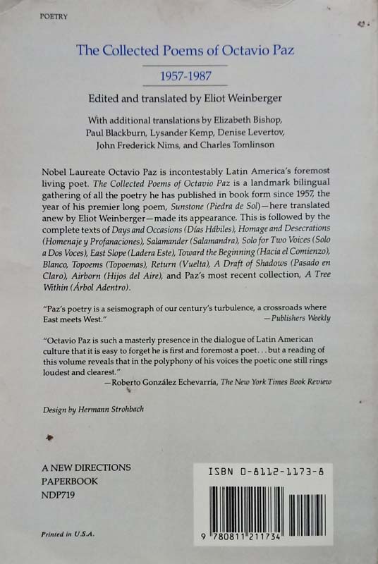The Collected Poems Of Octavio Paz (back)
