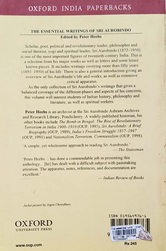 The Essential Writings Of Sri Aurobindo (back)