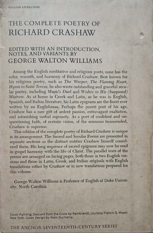 The Complete Poetry Of Richard Crashaw (back)