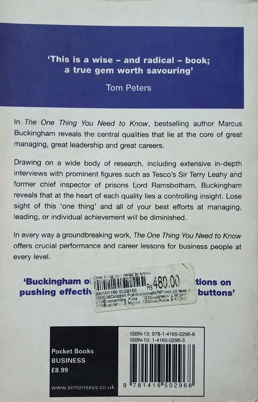 The One Thing You Need To Know (…About Great Managing, Great Leading And Sustained Individual Success) (back)