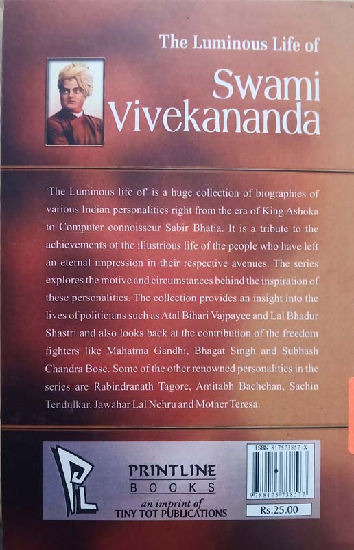 The Luminous Life Of : Swami Vivekananda (back)