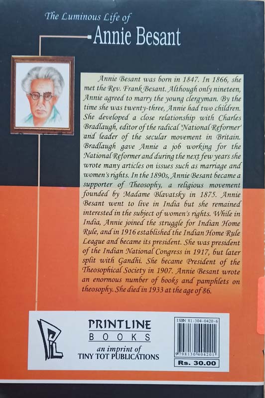 The Luminous Life Of : Annie Besant (back)