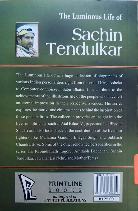 The Luminous Life Of : Sachin Tendulkar (back)
