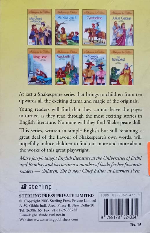 The Tempest : Shakespeare For Children (back)