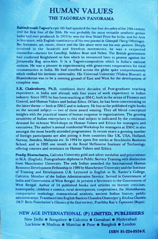 Human Values The Tagorean Panorama (back)